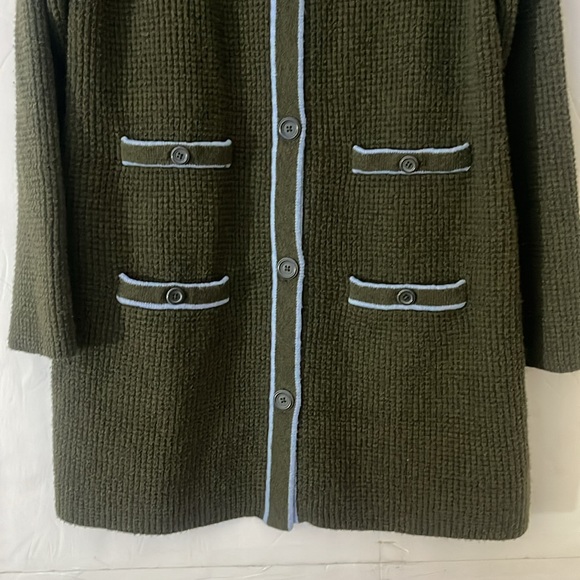 Talbots tipped textured cardigan sweater. Tuscan olive & blue sky. Size Mp NWT - Picture 4 of 15